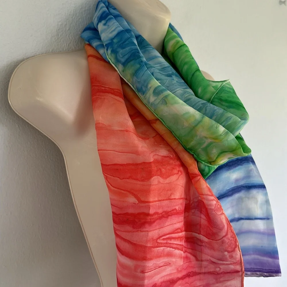 Handmade rainbow ombré watercolor tie dye lightweight scarf